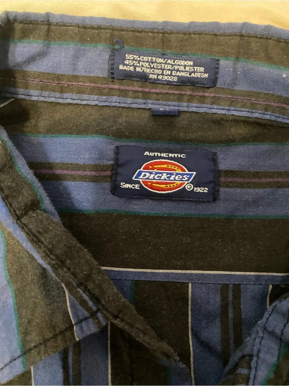 Vintage Dickies Striped Western Pearl Snap Work Shirt Long Sleeve Blue Black